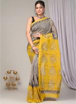 Chanderi Silk Yellow Casual Wear Printed Saree